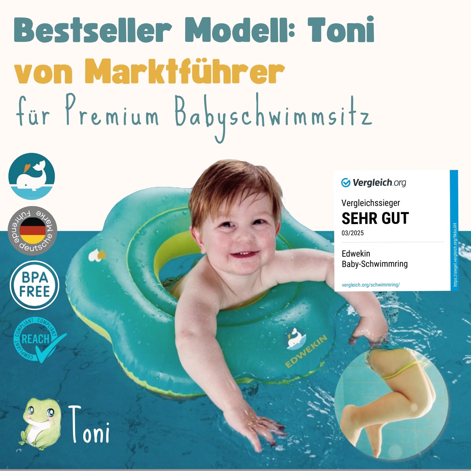 EDWEKIN® Premium Baby Schwimmring, Mitwachsende Schwimmhilfe, Schwimmsitz Kleinkinder, Baby Float, Kinder Schwimmreifen ab 6 Monate bis 3 Jahre