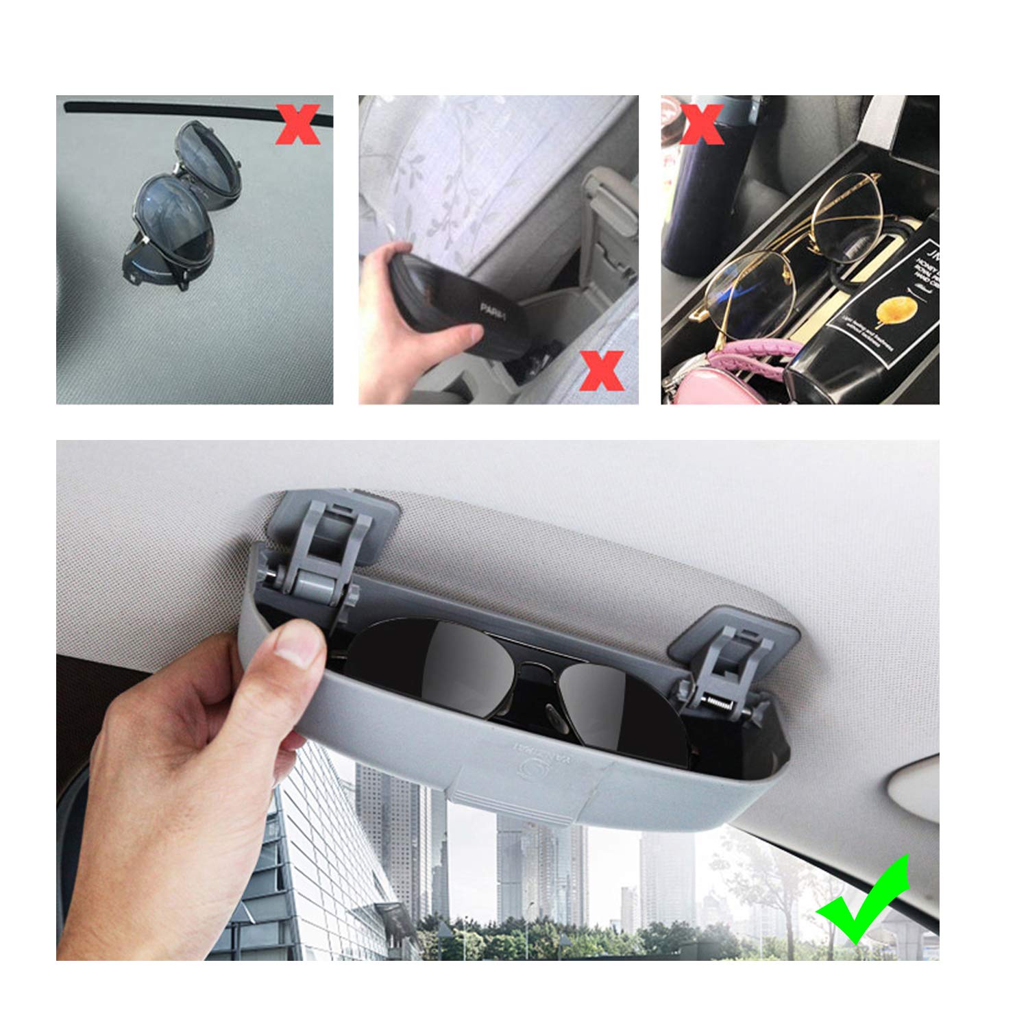 BIXUAN Portaocchiali Compatibile con Mercedes Benz GLA Classe X156 / C-Classe W205 / GLC SUV X253/ B-Classe W246/ A-Classe W176 Organizzatore Occhiali Custodia per Occhiali da Auto Scatola porta