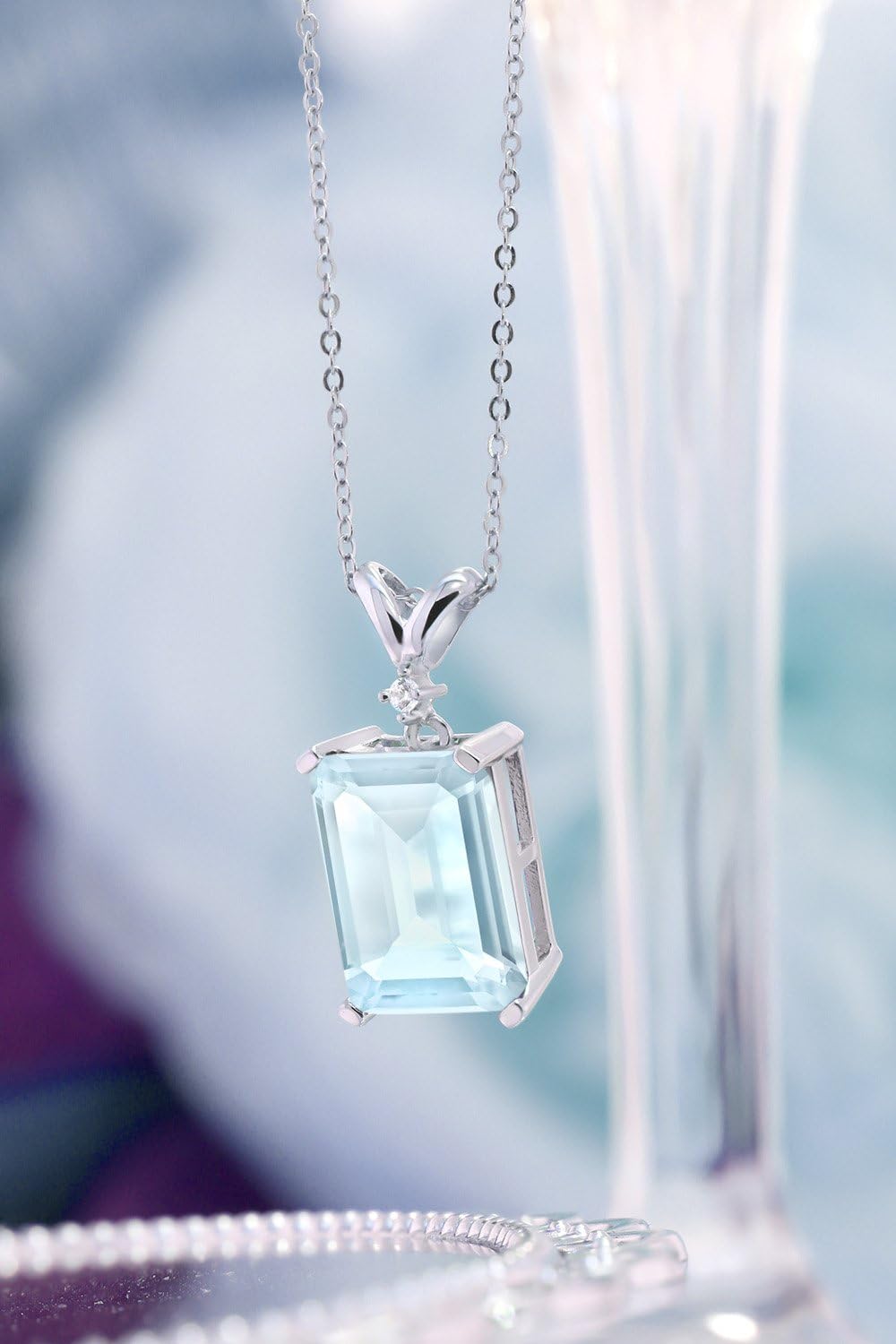 Gem Stone King 5-10 Cttw Gemstone Birthstone and White Diamond Pendant Necklace for Women | 925 Sterling Silver | Emerald Cut 14X10MM | Includes 18 Inch Chain | Fine Jewelry for Her Mom Wife - Image 4