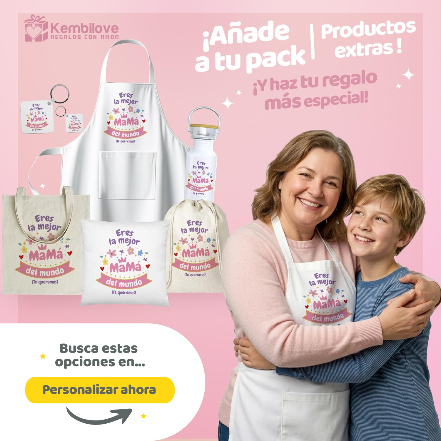 Kembilove® Pack Regalo Mamá – Kit con Taza, Cojín y Bolsa – Regalo Original para Madre Cumpleaños Día de la Madre – Caja Regalo con Tarjeta - 5