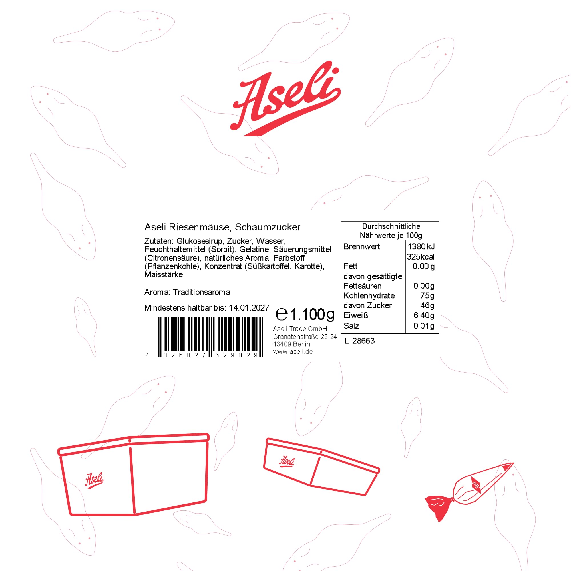 1.100g Weisse und graue Riesenmäuse | Aseli | Mäusespeck | Schaumzucker-Ware | Schaum-Mäuse | Speckmäuse | Schaumzucker-Figuren handgefertigt | glutenfrei | laktosefrei