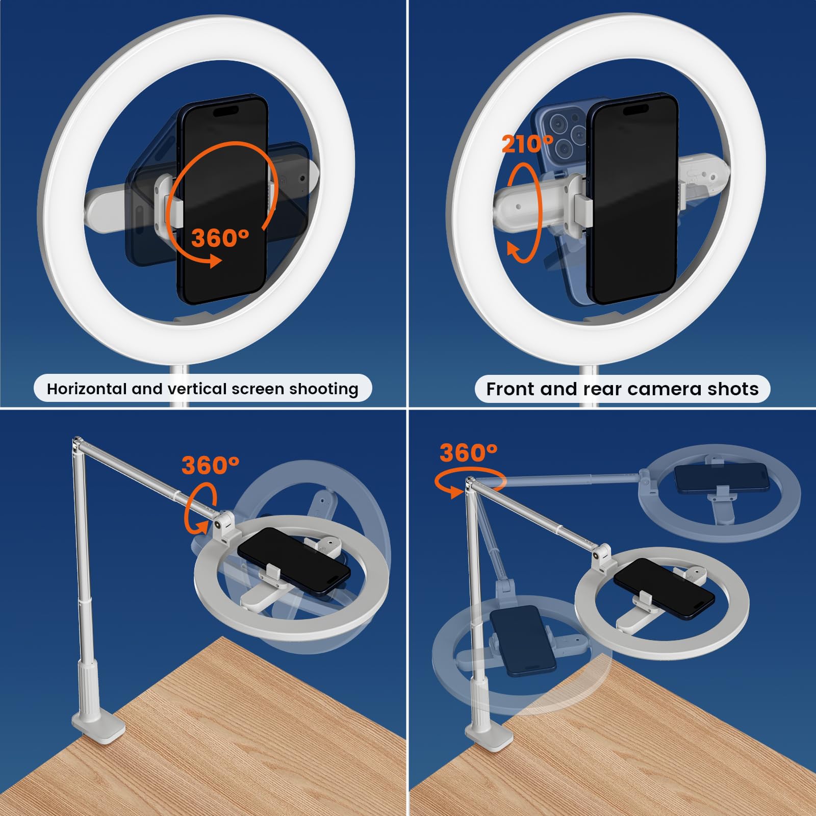 AIXPI Supporto per telefono con luce ad anello, anello luminoso regolabile da 10 pollici con supporto e supporto per telefono, treppiede con telecomando, supporto pieghevole per selfie iPhone/Android