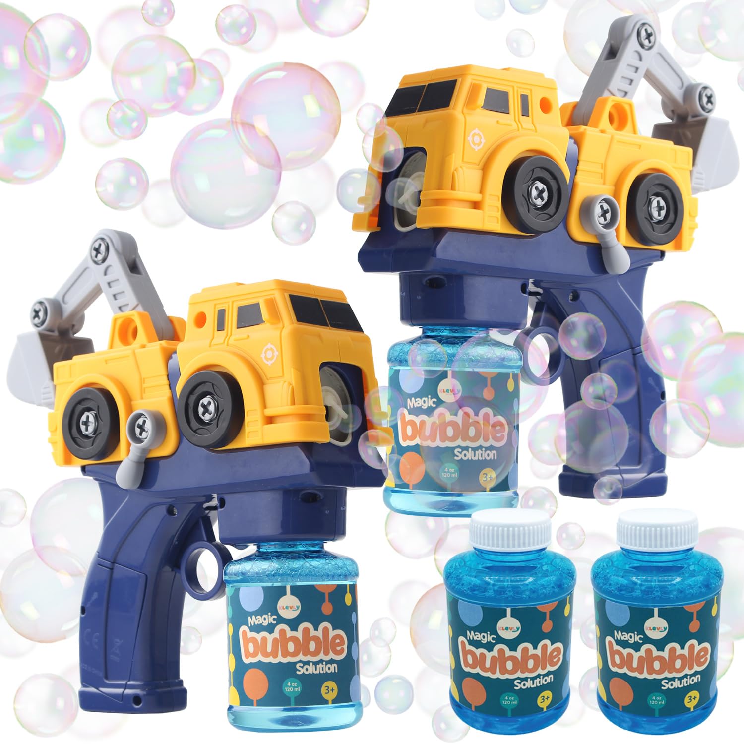 2 Bubble Gun incl 4 Bubble Solutions for Toddlers 3-5 Yrs | STEM Take Apart Bubble Toy | Summer Outdoor Toys for Kids Ages 3-5 | Bubble Blower / Blaster | Bubble Machine