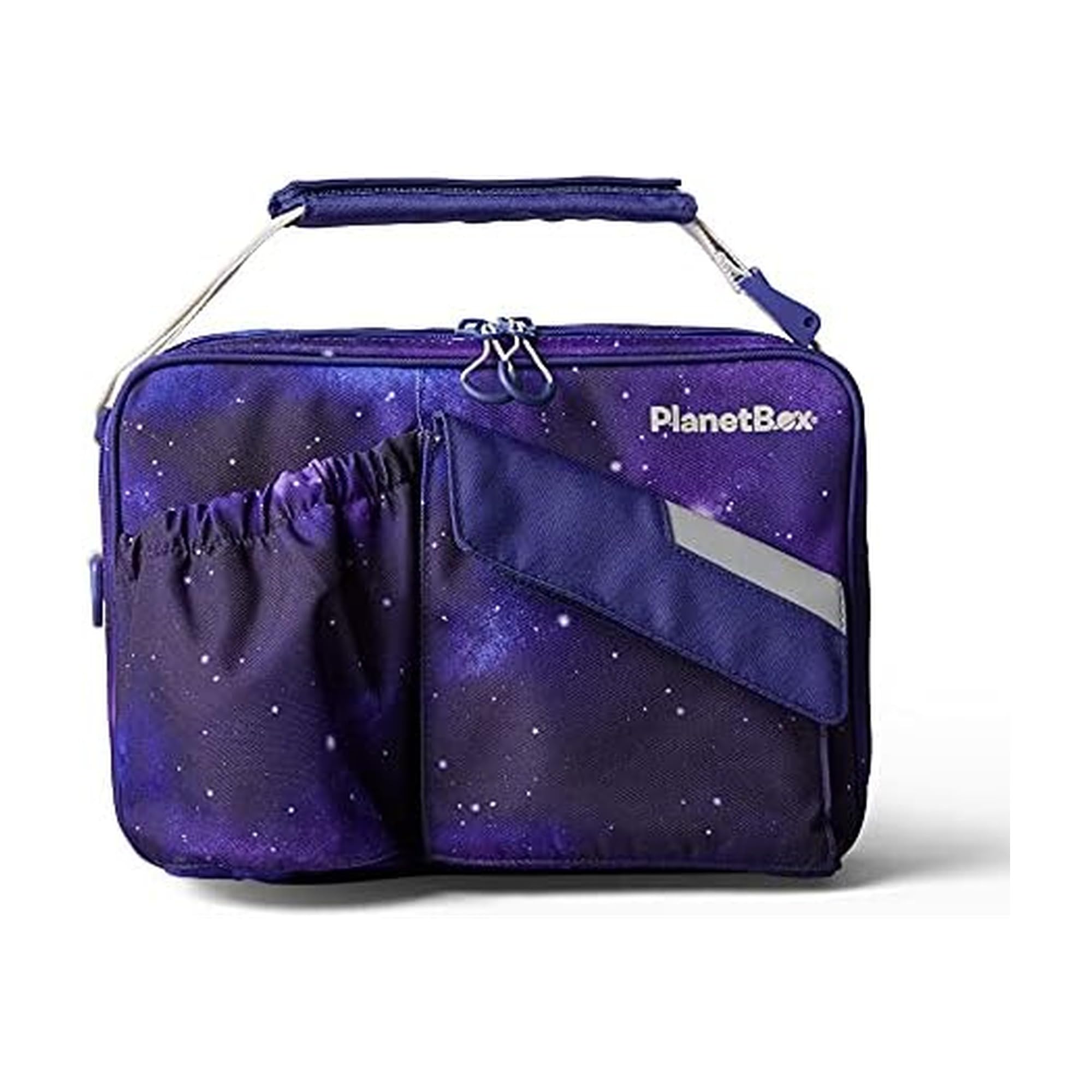 PlanetBox Insulated Lunch Bag Easy Clean Durable Carry Bag with Snack and Drink Pocket, Adjustable Strap Stardust