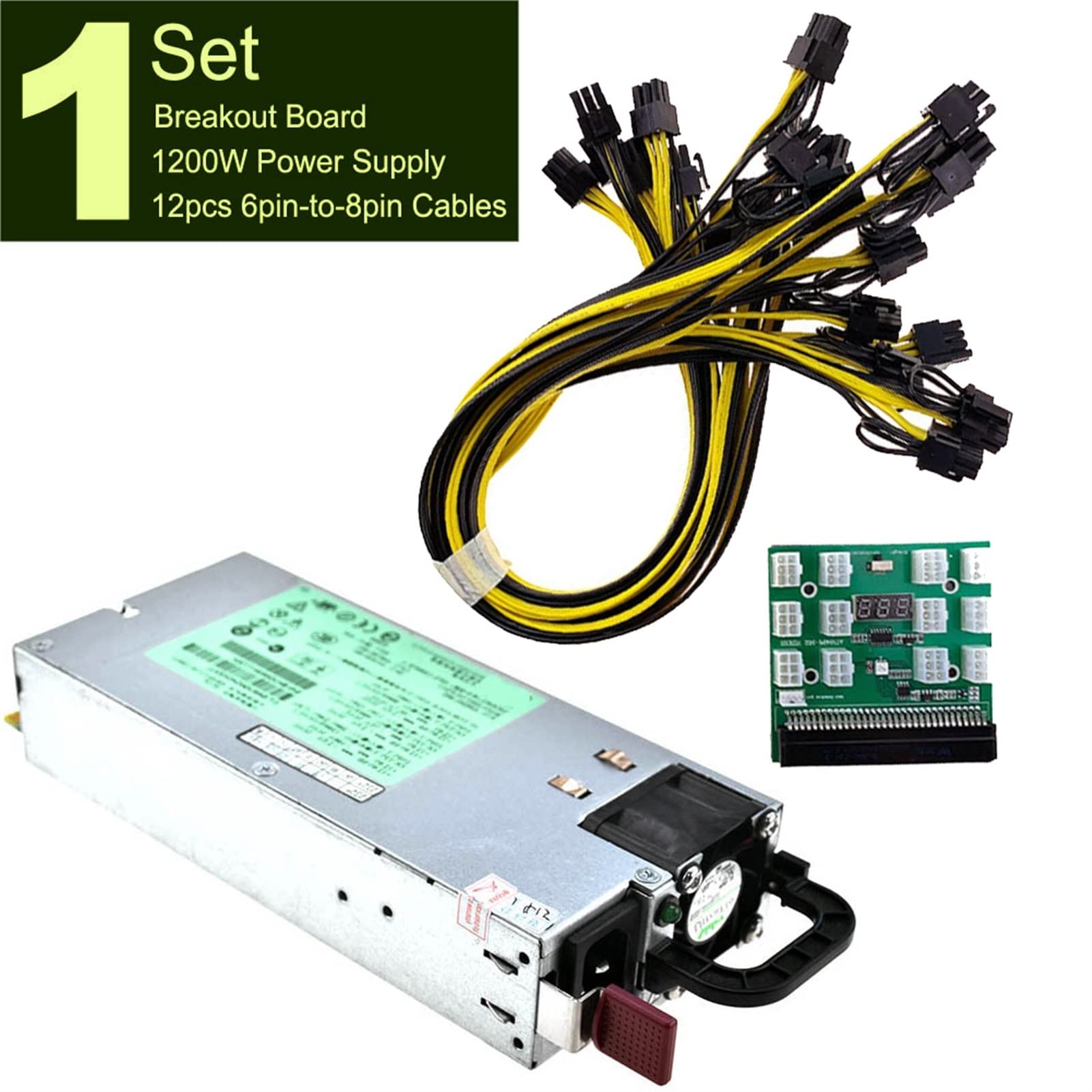 1 zestaw DPS-1200FB A zasilacz 1200 W + płytka rozdzielająca + 12 szt. 6-pinowych do 8-pinowych kabli górniczych BTC ETH przełączanie
