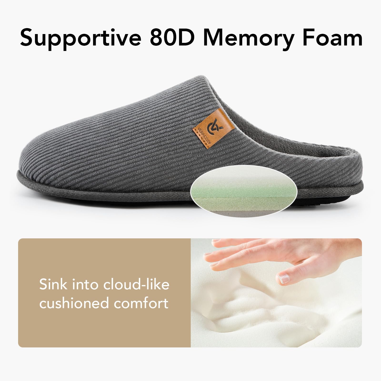 VeraCosy Zapatillas cómodas deslizantes para hombre de pana con espuma viscoelástica zapatos de casa para interiores
