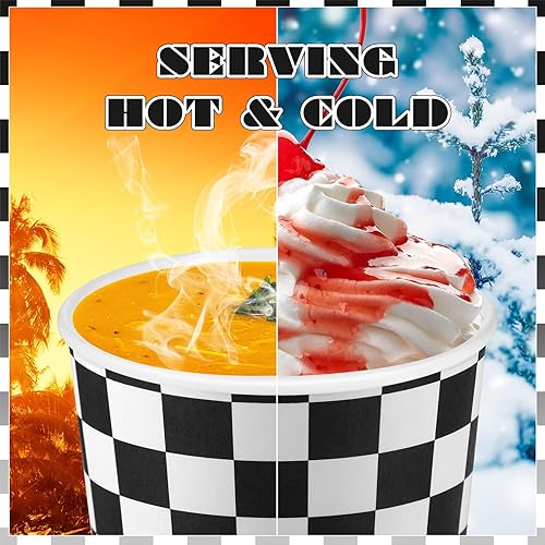 Miniatura 3 de Bokon 100 tazas de helado de papel a cuadros en blanco y negro de 9 onzas, cuencos de postre desechables para aperitivos, tazas de sopa para niños y