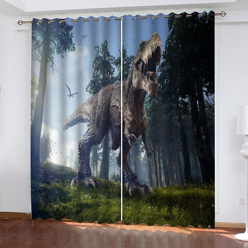 Rideaux Salon Voilage Occultant Thermiques 3D Imprimés Animaux Dinosaures Rideau Salon Design Moderne Chambre Enfant Bebe Fille 280x260Cm Polyester Fenetres Occultants Isolant Lot De 2