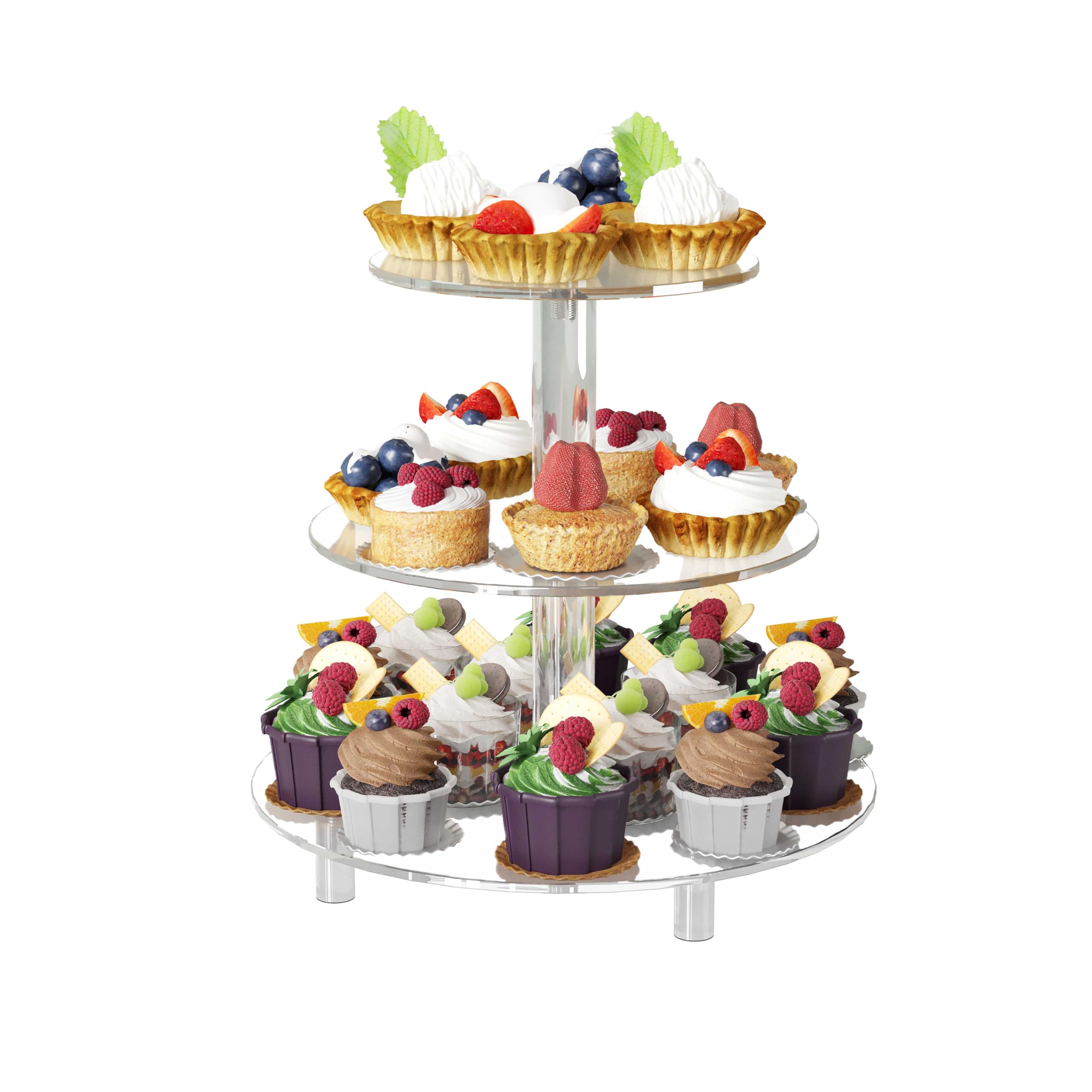 3 Tier Acrylic Cupcake Stand, Cupcake Stand for 24 Cupcakes for Weddings, Christmas, Reception, Holidays, Parties, Rave Party, Birthday, Baby Shower, Cupcake Stands Round Tiered Dessert Tower