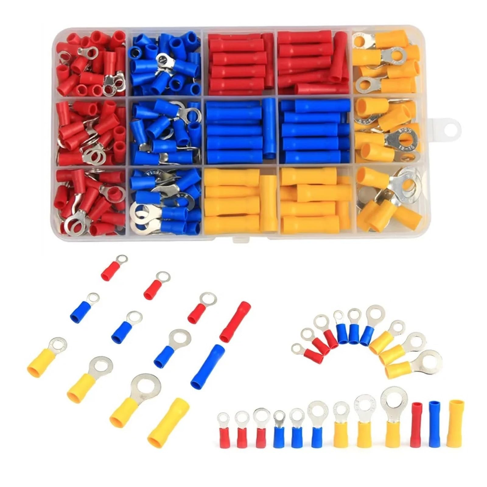 QMKADFQXF 258PCS Assorted Ring Butt Wire Crimp Terminals Insulated Electrical Wire Cable Crimping Connector Kit AWG22-10/0.5-6.0mm2