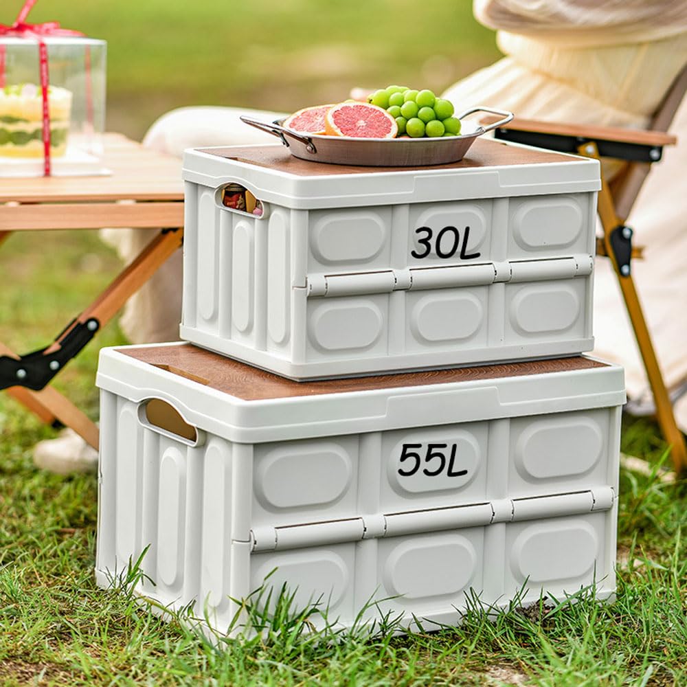 30L/55L Organizer do bagażnika samochodowego z drewnianą pokrywą, domowy składany schowek do bagażnika samochodowego, wodoodporny, wytrzymały, przenośny organizer do bagażnika samochodowego, kemping