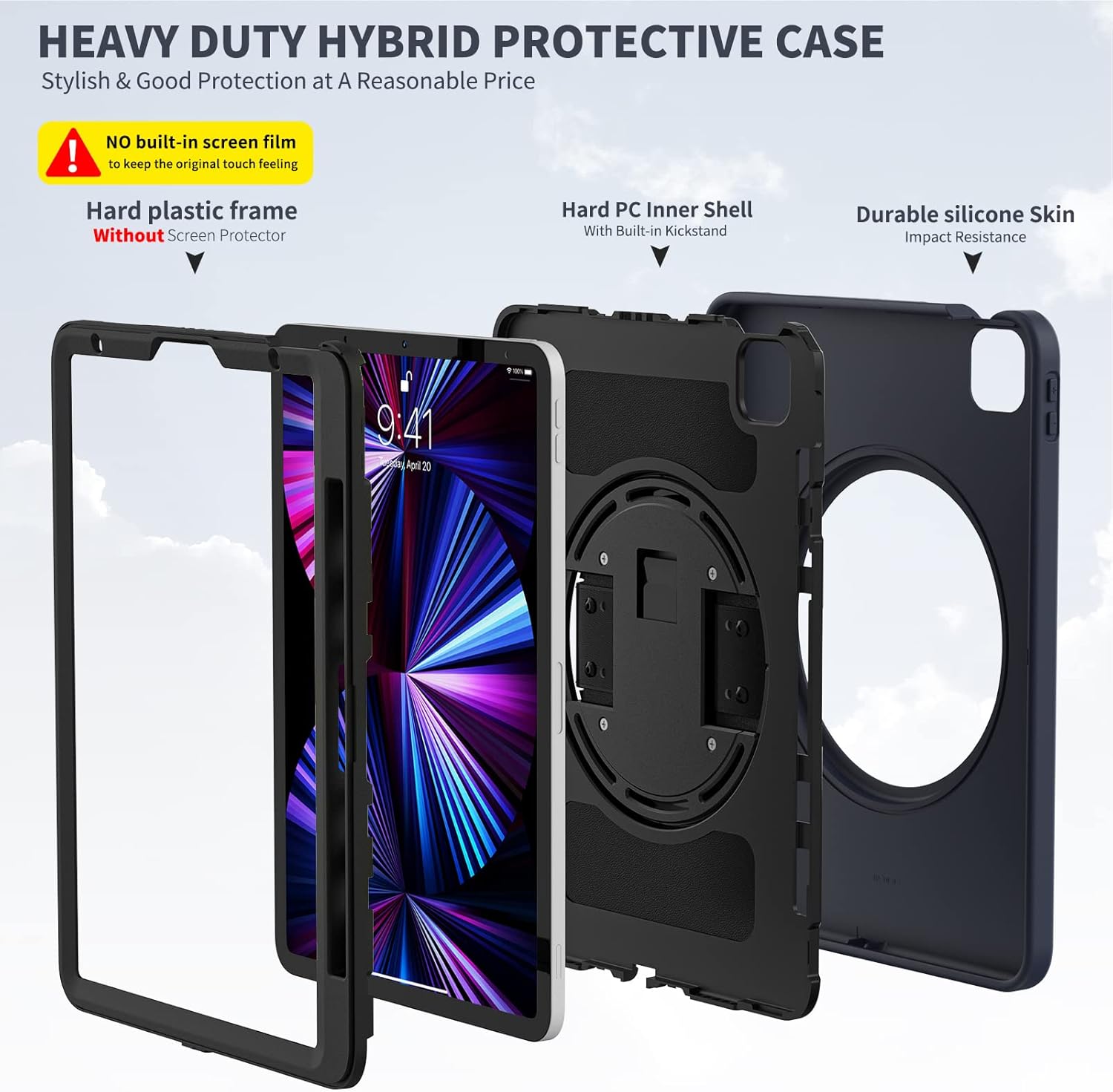 ORIbox Morandi Case for iPad Air (5th/4th) & iPad Pro 11-in. (4th/3rd/2nd/1st), Full Body Shockproof, 3 in 1 Drop Protection with 360 Kickstand/Hand Strap