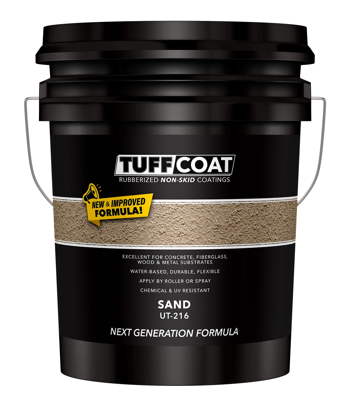 Tuff Coat Medium Texture Rubberized Non-Skid Deck Coating – Textured Non-Slip Safety Surface for Pool Decks, Docks, Boat Ramps, Patios, Walkways &amp; High-Traffic Areas (UT-216 Sand 5-gallon)