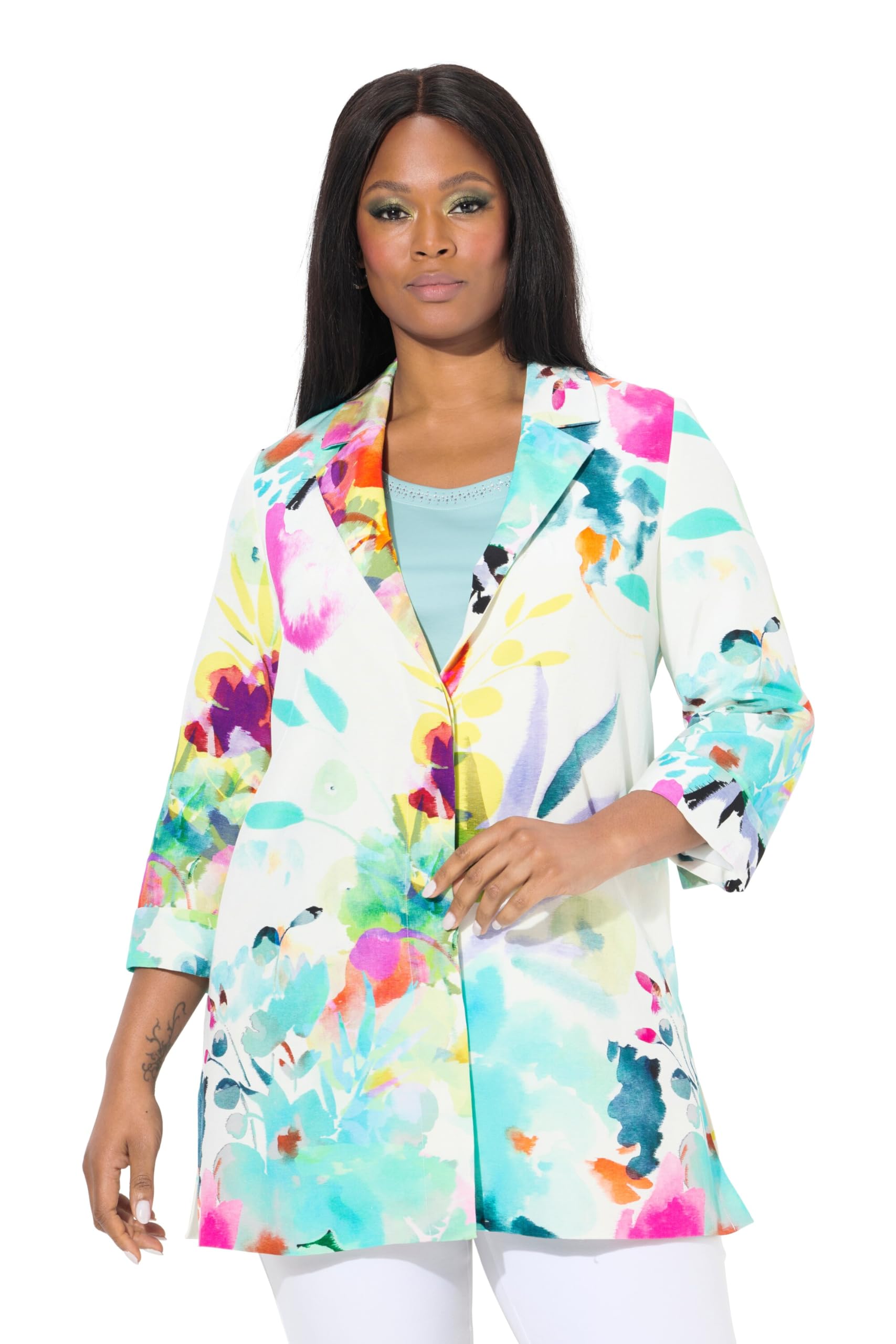 Ulla Popken Damen große Größen Übergrößen Plus Size Jacke, A-Linie, Reverskragen, Langarm 838345