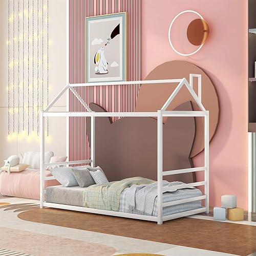 Miniatura 3 de Bellemave Camas de casa para niños pequeños, marco de cama de metal tamaño individual, cama Montessori para niños, niñas y adolescentes, color blanco