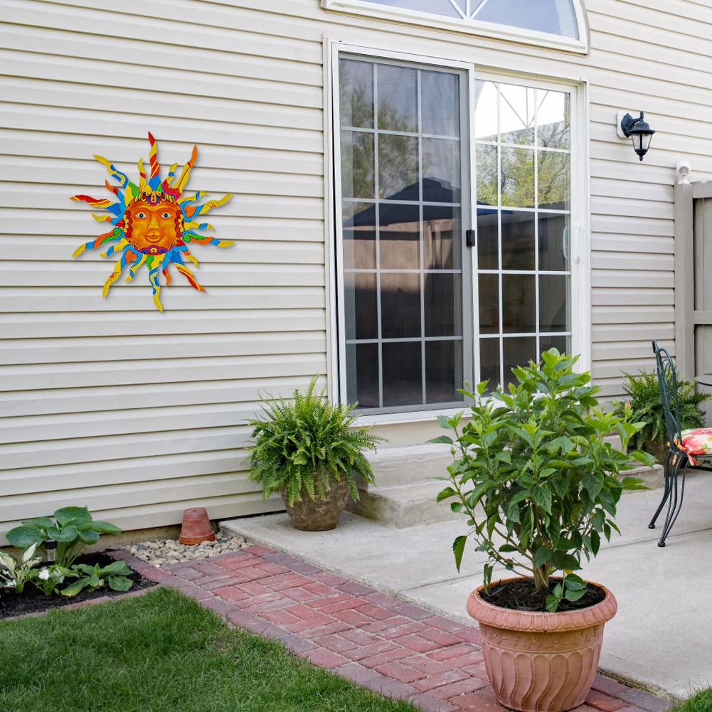 VEWOGARDEN Metal Sun Wall Decor 30" Large Outdoor Metal Wall Art Colorful Outdoor Sun Wall Art for Patio Home Garden Sun Face Sculptures & Statues