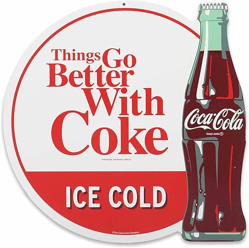 Coca-Cola Things Go Better With Coke - Letrero de metal vintage de Coca-Cola para cocina, cueva de hombre o garaje