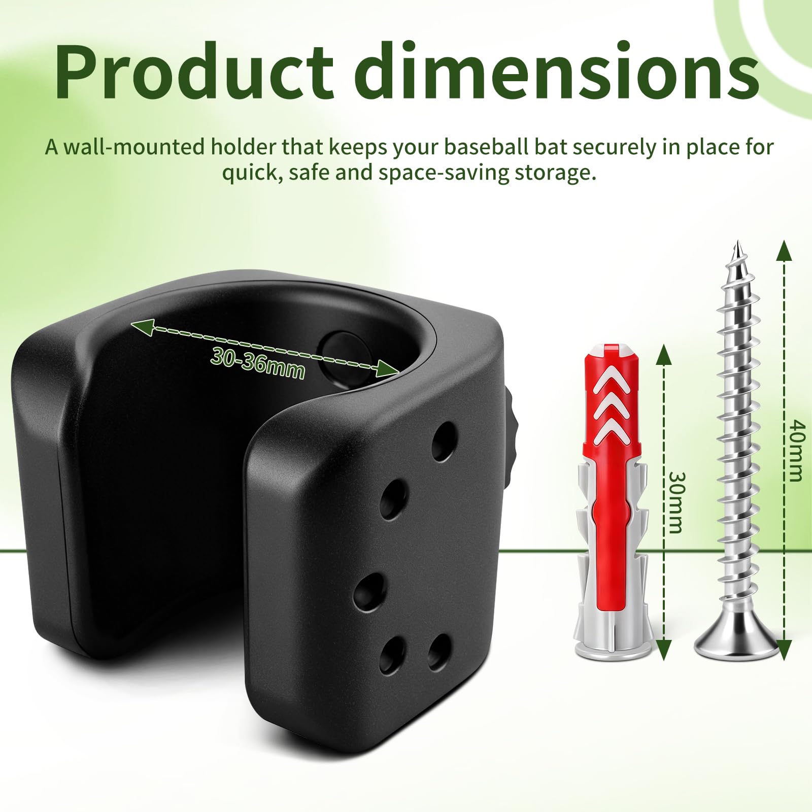 Supporto per mazza da baseball in legno, per racchetta da baseball da 30 – 36 mm, supporto da parete da baseball con vite, tassello, supporto flessibile senza graffi, adatto per la conservazione