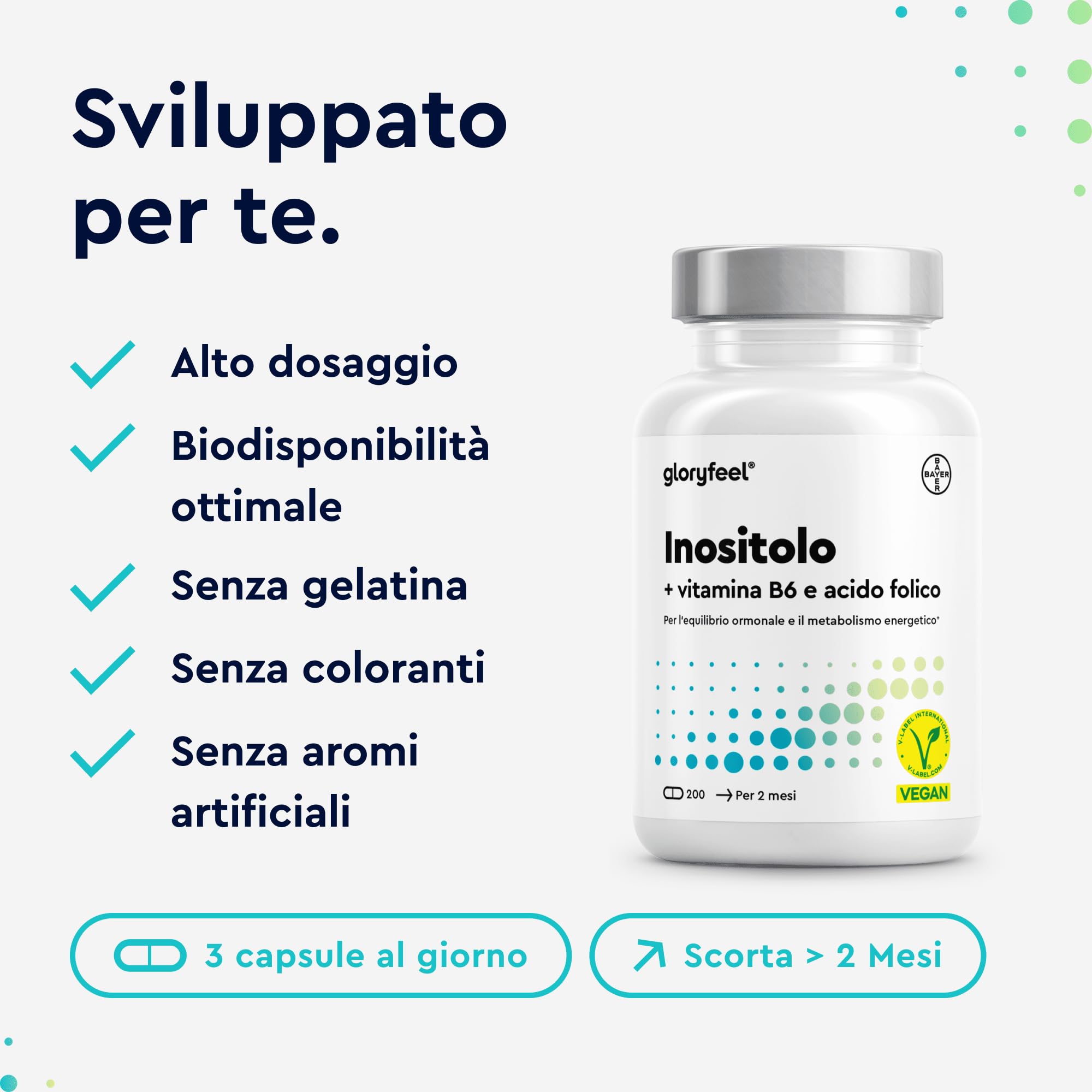 Inositolo Integratore, con Acido Folico Quatrefolic®, Vitamina B6, 2000mg di Inositolo per Dose, Integratore per il Benessere Femminile, 200 Capsule, Senza Additivi