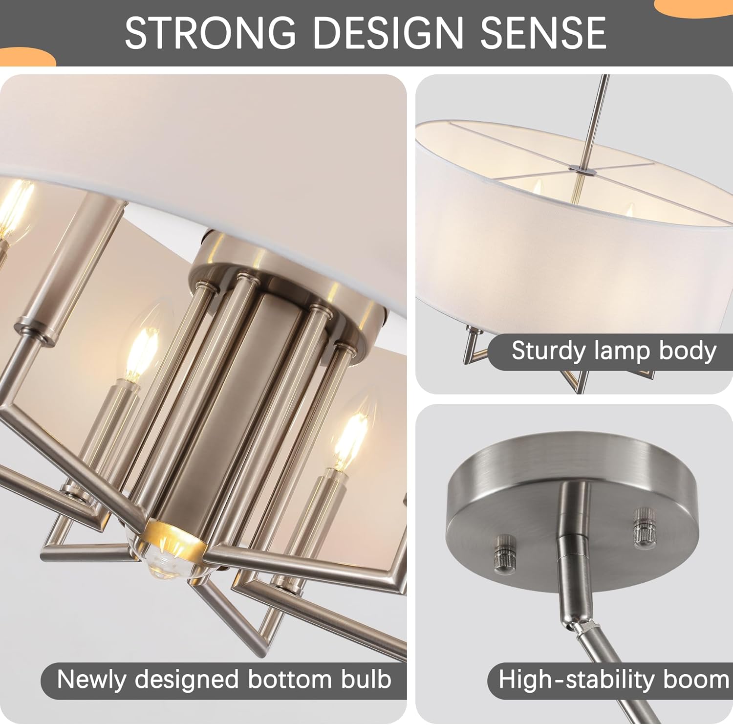 23.6'' Brushed Nickel Drum Chandelier 7-Light Modern White Fabric Large Chandeliers for Dining Room Adjustable Farmhouse Pendant Light Fixture for Kitchen Island Living Room Bedroom