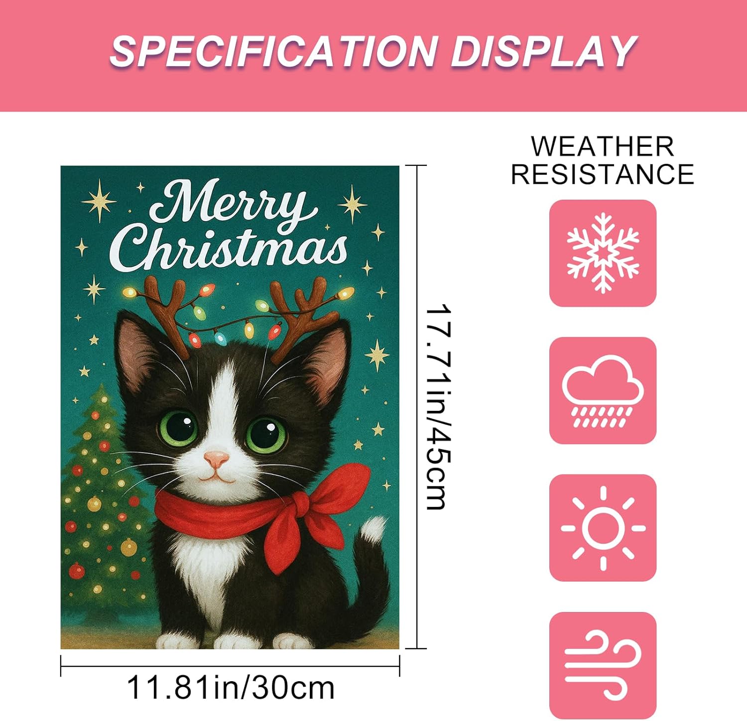 Christmas Garden Flag 12x18 Inch Welcome Black Cat Outdoor Flag Double Sided Holiday Yard Banner with Reindeer Antlers Red Scarf and Christmas Tree for Porch Lawn Patio - Image 3