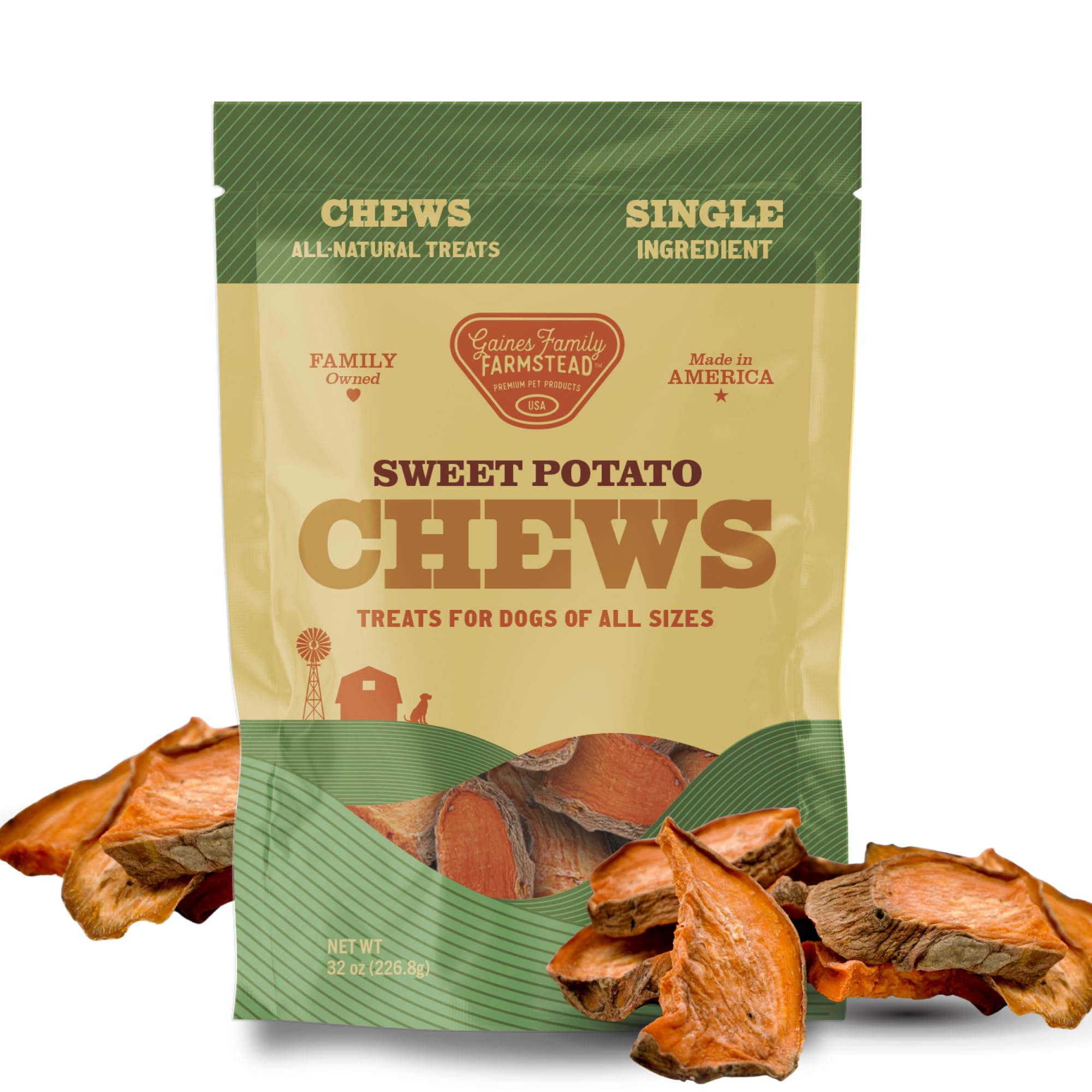 Gaines Family Farmstead Sweet Potato Chews for Dogs, 32 oz Bag – Single Ingredient Sweet Potato Dog Treats, High Fiber, Grain-Free, Rawhide