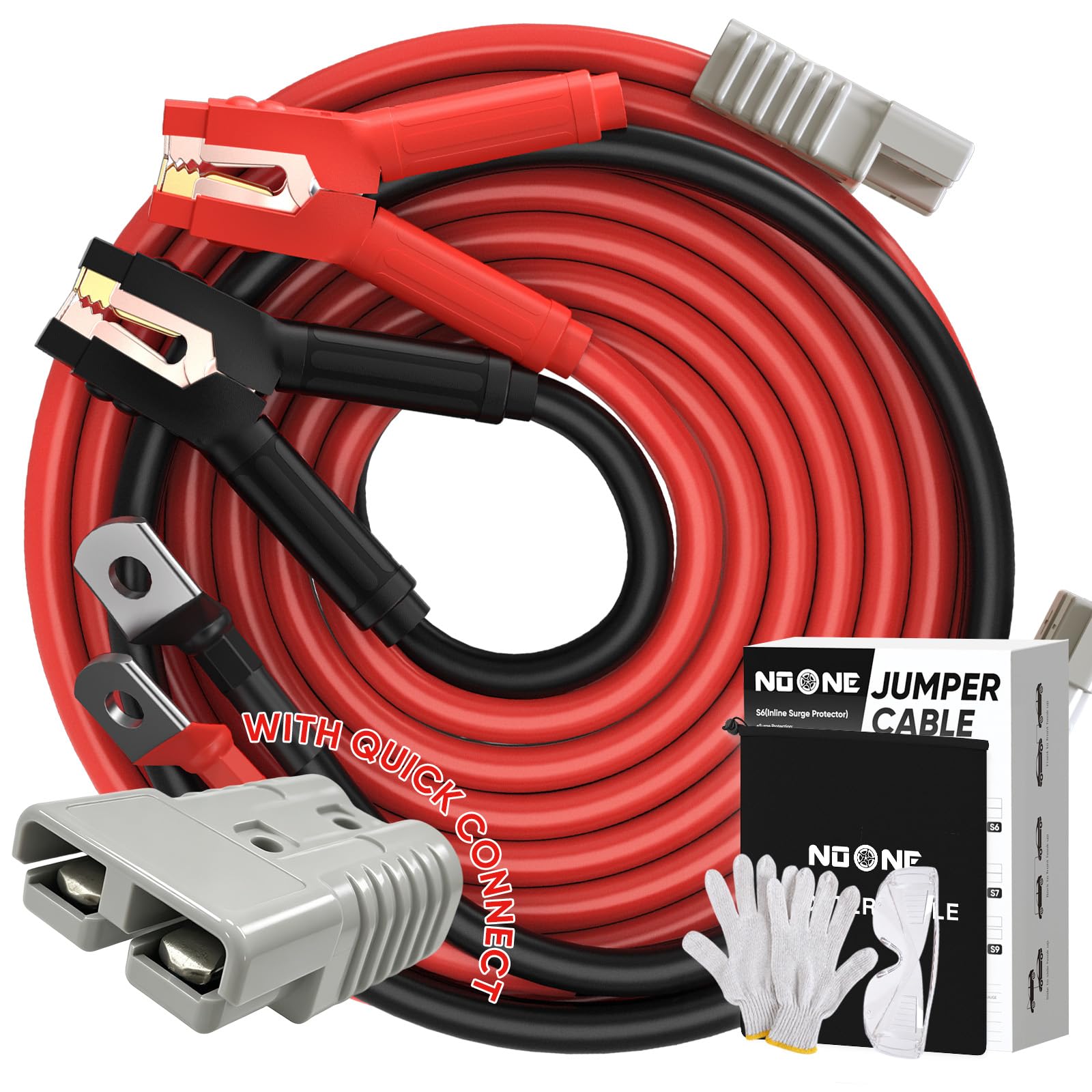 NOONE 0 Gauge 30 FT Heavy Duty Jumper Cables - 1000Amp Quick Connect | Automotive Booster Jumper Cables for Car, SUV and Truck Battery - Jumper Cables Kit with Gloves, Goggles in Carry Bag