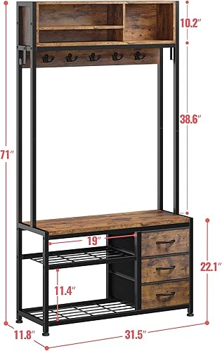 Miniatura 8 de Raybee Árbol de pasillo, perchero independiente, perchero con almacenamiento de zapatos, banco de entrada con almacenamiento, árbol de pasillo con