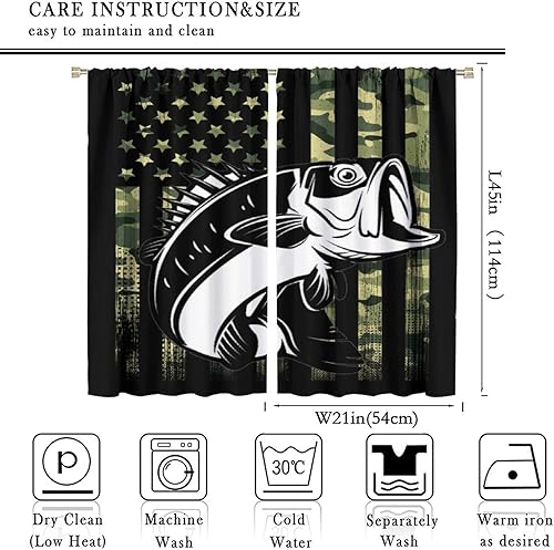 Miniatura 2 de Cortinas de pesca con estampado de bandera de camuflaje verde, estampado de peces y lubina, cortina opaca para dormitorio, sala de estar, 2 grupos
