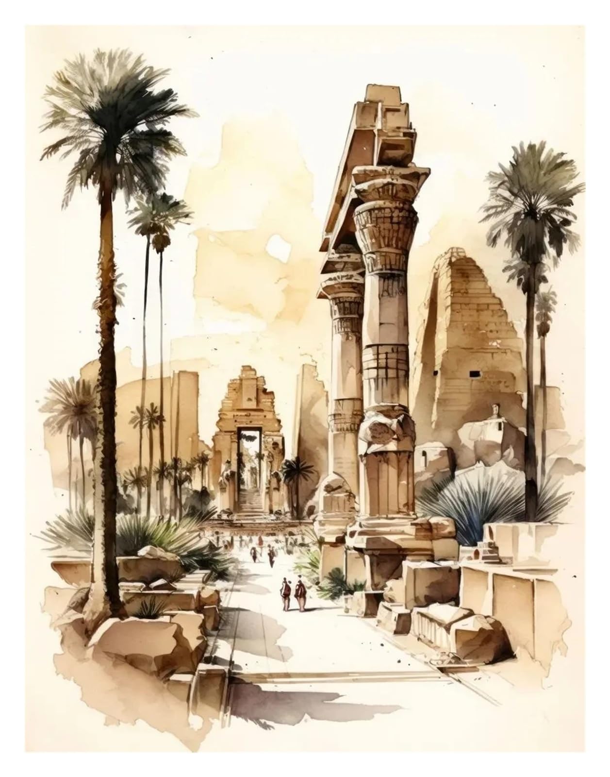 Peinture sur toile architecture vintage aquarelle, art mural haut de gamme 50x70