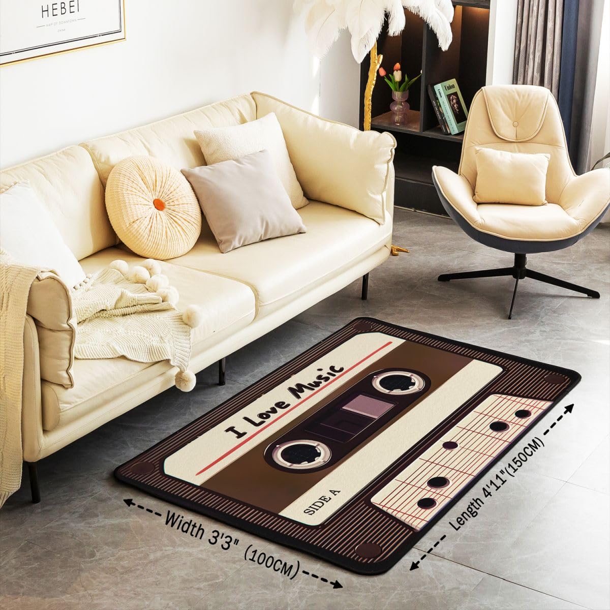 Homewish Retro Kassette Teppich 150x200 80er 90er Musikthema Teppiche Wohnzimmer für Kinder Jugendliche Erwachsene Jungen Mädchen Plastikkassetten Rugs for Living Room Pflegeleicht Carpet Stilvoll