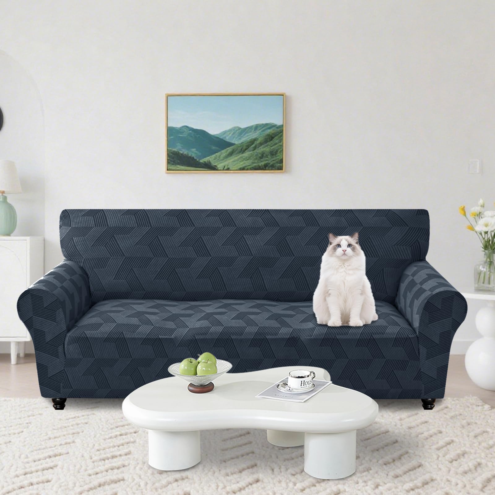 Elastischer Sofa Überzug 3 Sitzer Mit Armlehne, Couch Bezug Universal, Sofa Überzug rutschfest, Kratzfester Sofabezug, Waschbarer Couchschoner, Sofa Covers Für Wohnzimmer, Dunkelgrau
