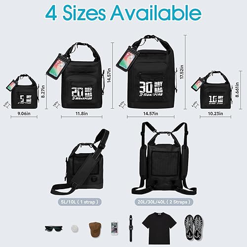 Miniatura 6 de Mochila impermeable para bolsa seca  bolsillos frontales con cremallera 5L10L20L30L Roll Top Bolsa impermeable con funda impermeable para teléfono