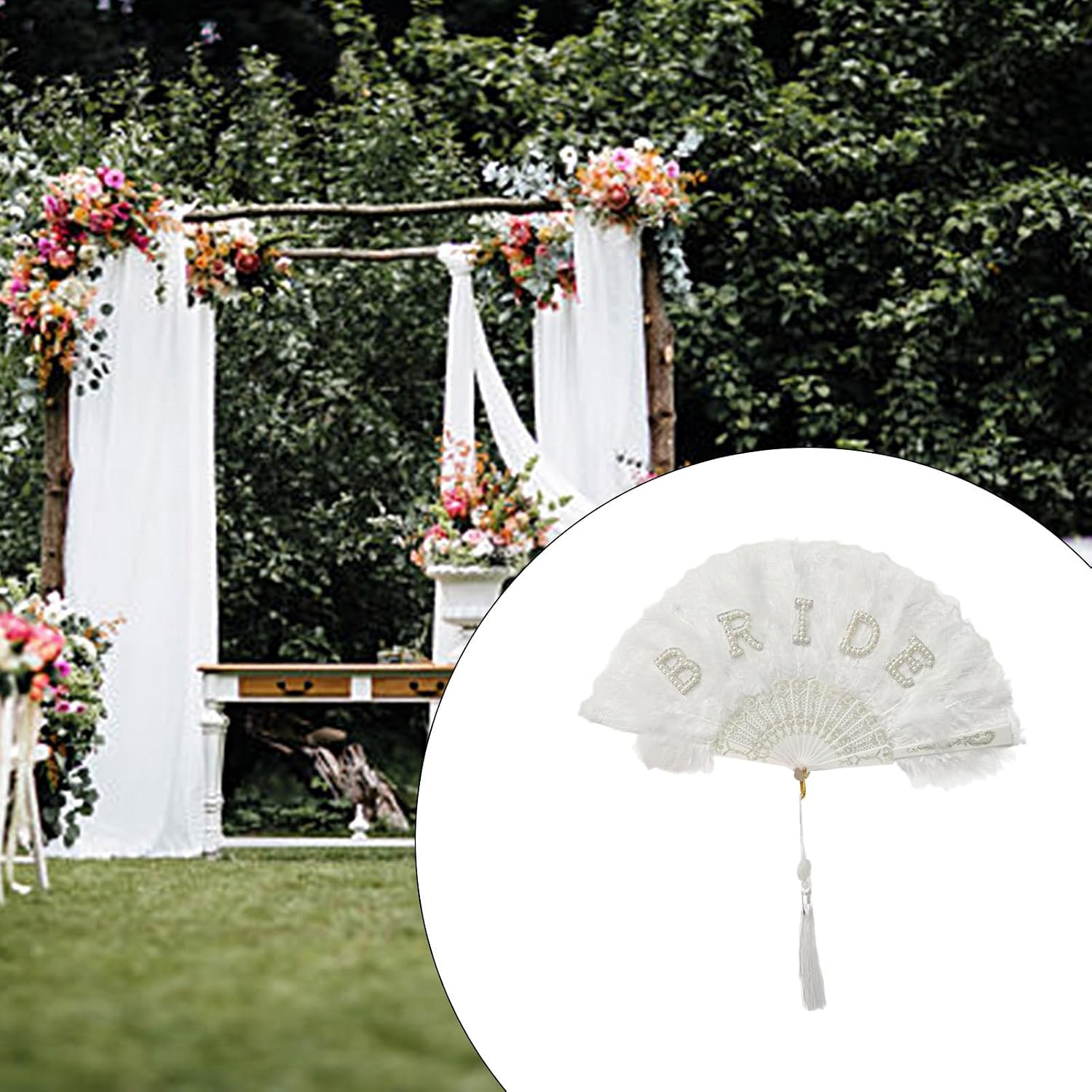 Feathered Fan Pearls Bride for Bride to Be Gift Bridal Shower Gift Supplies to Be Lace Feathered Fan Bridal Shower Hand