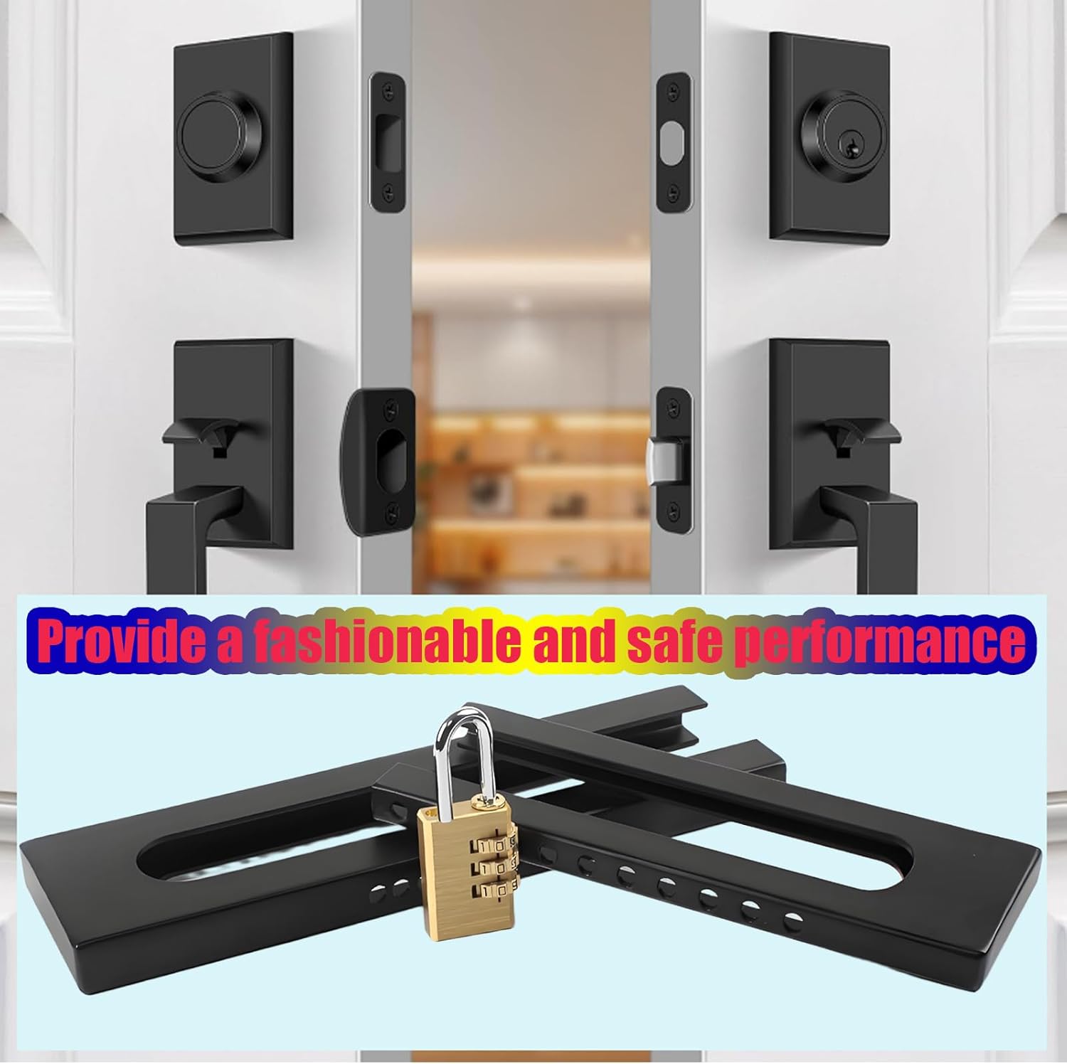 French Double Door Iock, French Door Iock, Adjustable Double Door Reinforced Iock, Copper Iock with Password, Knob and Handle Reinforced Iock, Can Be Used Both Indoors and Outdoors