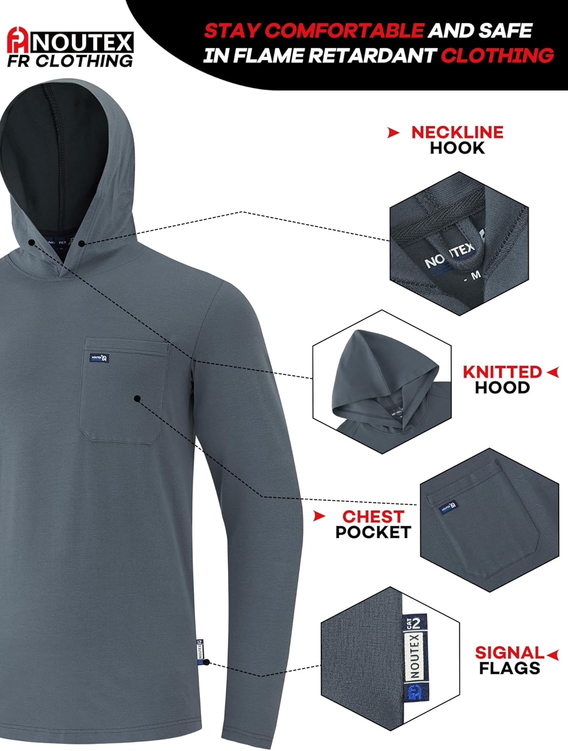 FR Hooded Shirt 6oz Lightweight Flame Resistant Stretch Hoodies Fire Retardant Hoodie for Men NFPA2112 CAT2 - Image 4