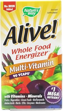 Natures Way Alive! No Iron Added Whole Food Energizer 90 VegiCaps