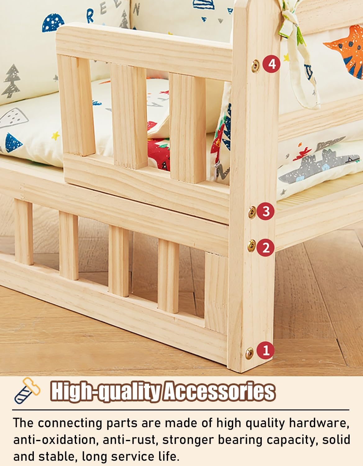 Dog Bed Elevated Solid Wood Pet Bed with Steps & Railing, All Natural Removable Dog Cot Furniture Easy to Clean, Off Ground Cat Sofa Gear Waterproof (Color : 2-with Bedding, Size : S (3 With Bedding)