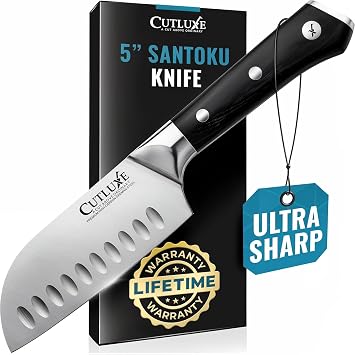 Cutluxe Santoku Knife 5" Meat & Vegetable Chopping Knife, German Steel