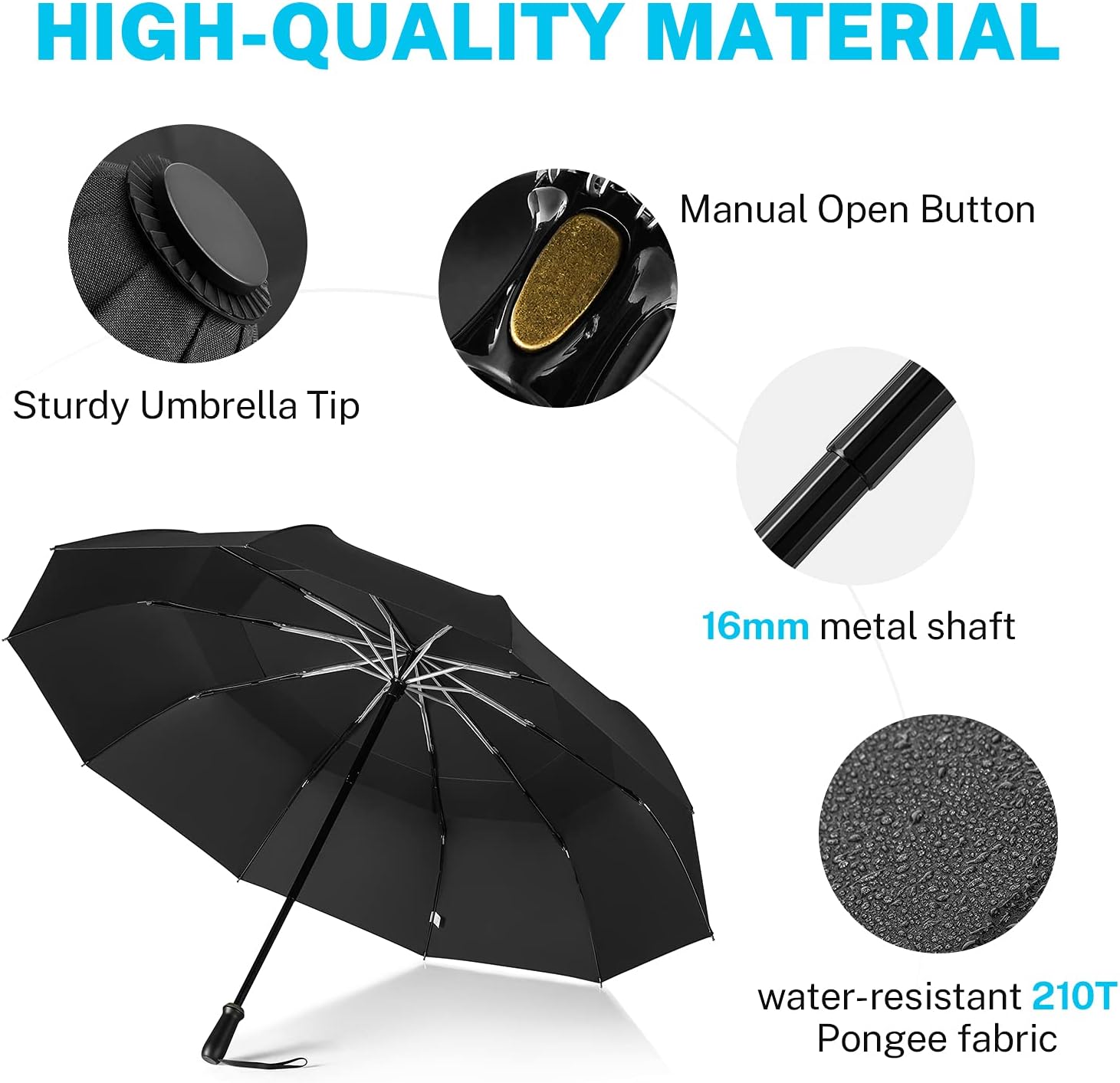 Gonex Folding Golf Umbrella 10 Ribs, Large Windproof Umbrellas with Double Canopy, 54 Inch Compact Umbrella, Vented Rainproof for Sports, Business, Travel, Black : Sports & Outdoors