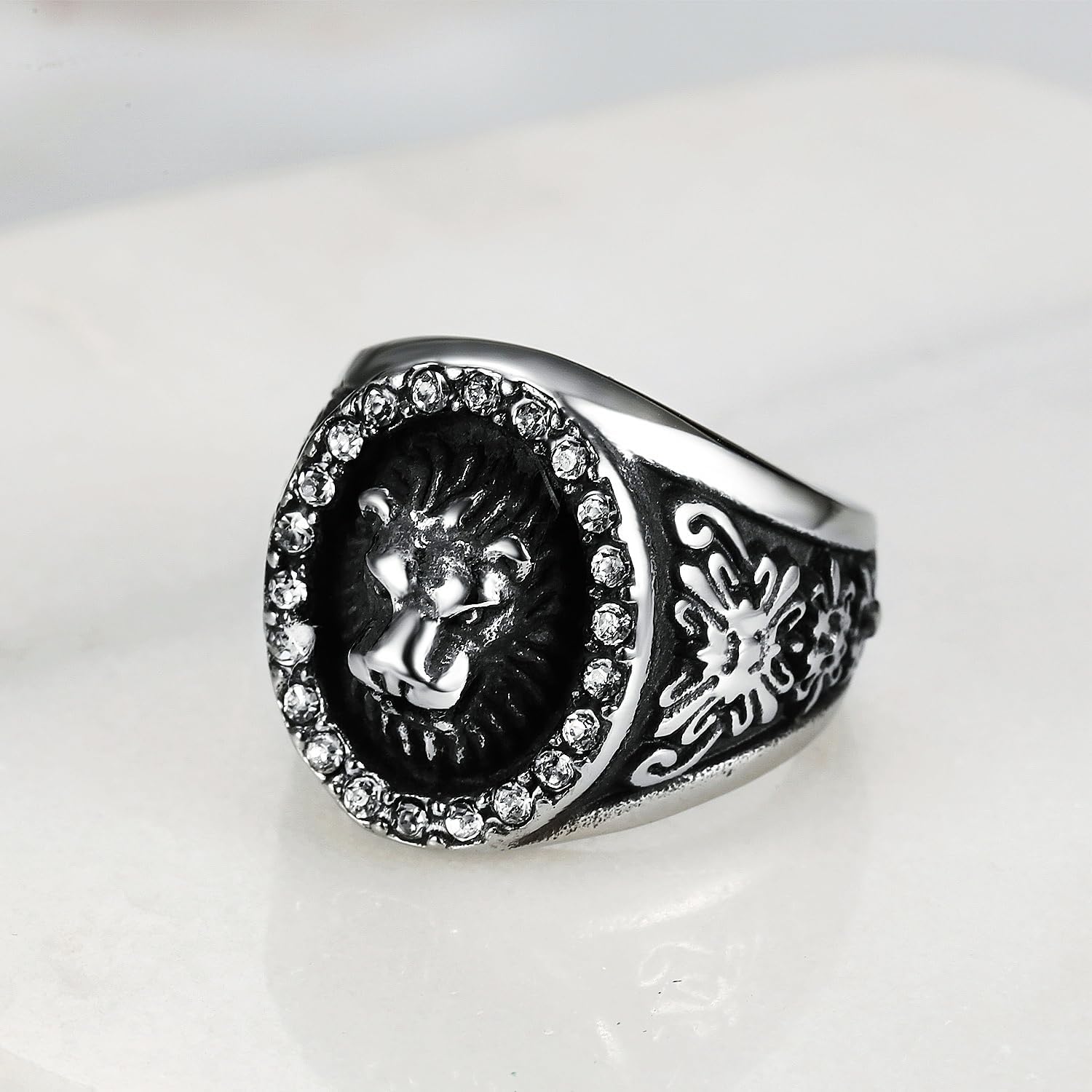 Roaring Lion CZ Iced Out Ring Lion Head Rings for men Bling Biker 316 Stainless Steel Men's Ring Iced Out Jewelry Punk Ring Hip Hop Heavy Metal Cocktail Party Ring Vintage Animal Rings mens fashion rings - Image 2