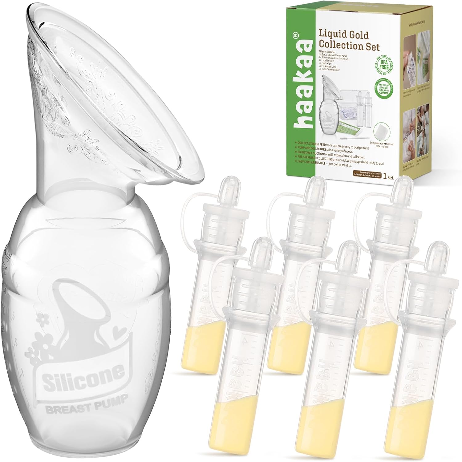 haakaa Gen.1 manual breast pump & colostrum collectors (6pcs) combo