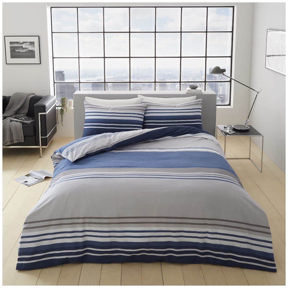Gc Gaveno Cavailia Moxie-Blue Gaveno Cavailia Easycare Printed Duvet Cover Modern Bedding Quilt Set Reversible Bedding Banded Striped Moxie Single