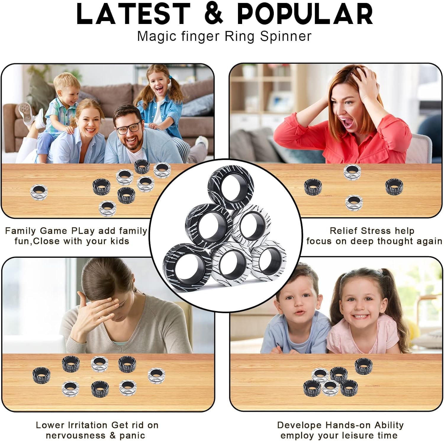 Magnetyczne pierścienie ADHD, zabawka fidget toys dla dorosłych, 6 sztuk, fajne magnesy antystresowe, dla dzieci, nastolatków, prezenty dla dzieci w wieku 3-6-8 lat i starszych chłopców