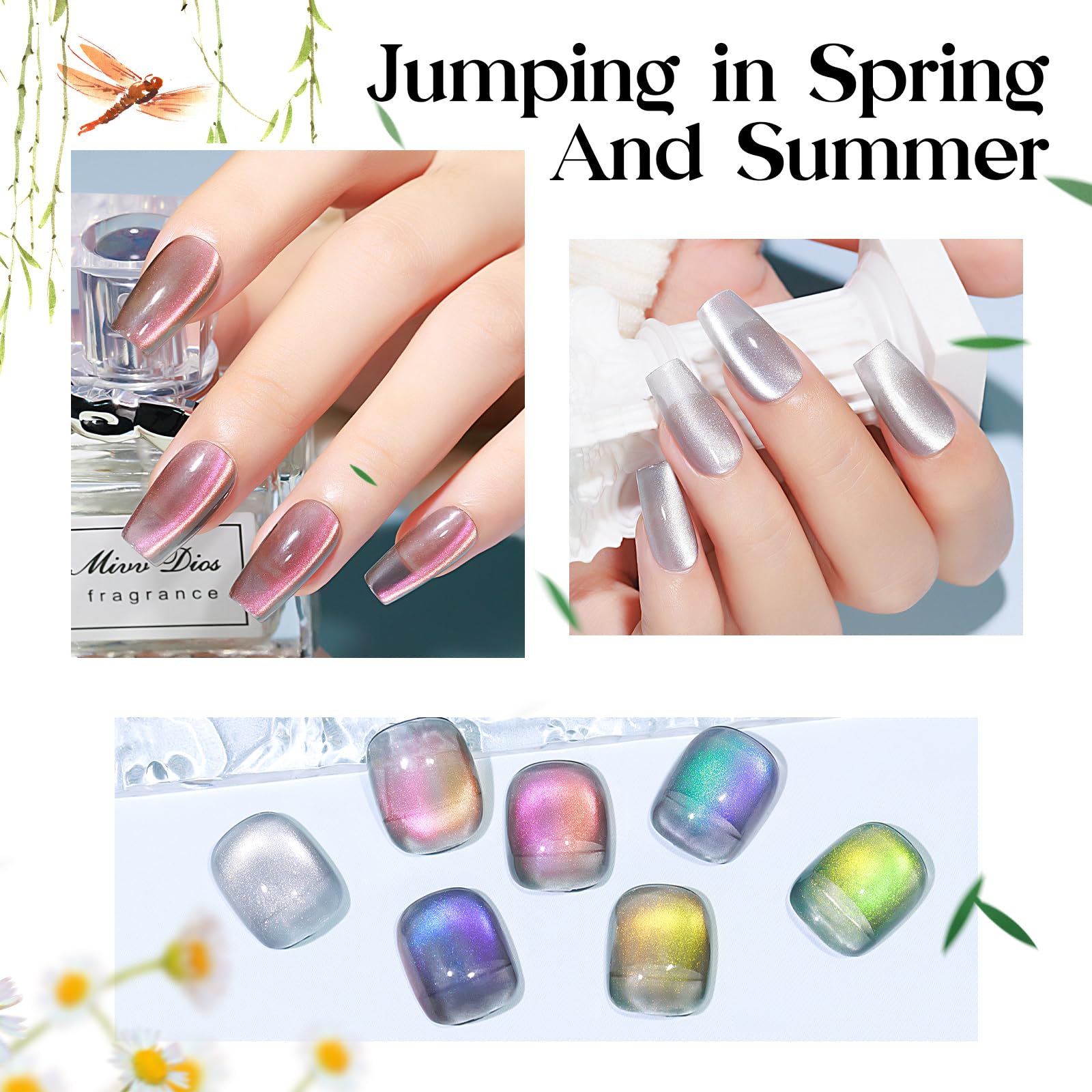 Amazon.com : MIZHSE Cat Eye Gel Nail Polish, 8 Colors Magnetic Gel