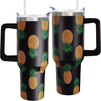 40 oz Pineapples Tumbler with Handle Pineapples Gifts for Women Insulated Stainless Steel Coffee Cup with Straw Travel Mug with Lid Water Bottle For Kids