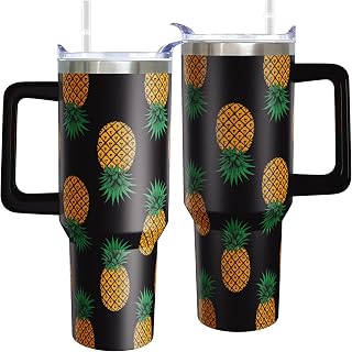 40 oz Pineapples Tumbler with Handle Pineapples Gifts for Women Insulated Stainless Steel Coffee Cup with Straw Travel Mug with Lid Water Bottle For Kids