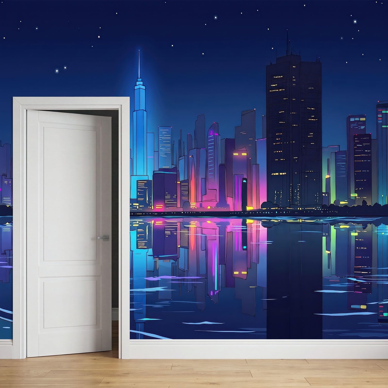Panoramiczna tapeta 3D, 250 x 175 cm, miasto, nocny widok, architektura, tapeta z włókniny, plakat ścienny do salonu, dekoracji pokoju dziecięcego, łatwy montaż, niebiesko-fioletowy