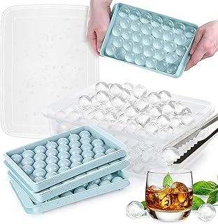 Qoosea Ice Cube Tray with Lid and Bin 3 Pack Round Ice Cube Molds with Tongs & Scoop Making 1in X 99PCS Small Ice Balls BPA-Free Ice Cube Mold for Freezer