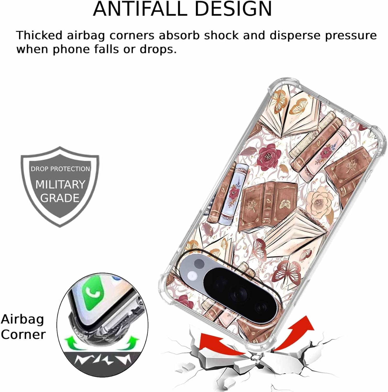 Case for Google Pixel 10/10 Pro with Aesthetic Design,Vintage Butterfly Brown Book Pattern,Clear Slim Soft TPU Bumper Phone Cover,6.3”(Butterfly,P10)